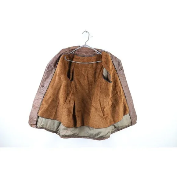 Vintage 50s Streetwear Mens 40R Distressed Belted Lined Leather Jacket Brown USA